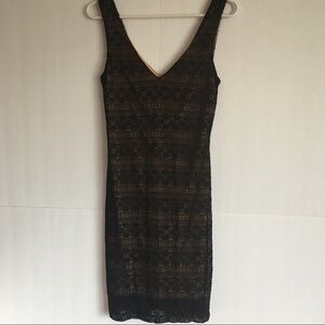 B Darlin Black Lace Overlay Sheath Dress with Nude Lining